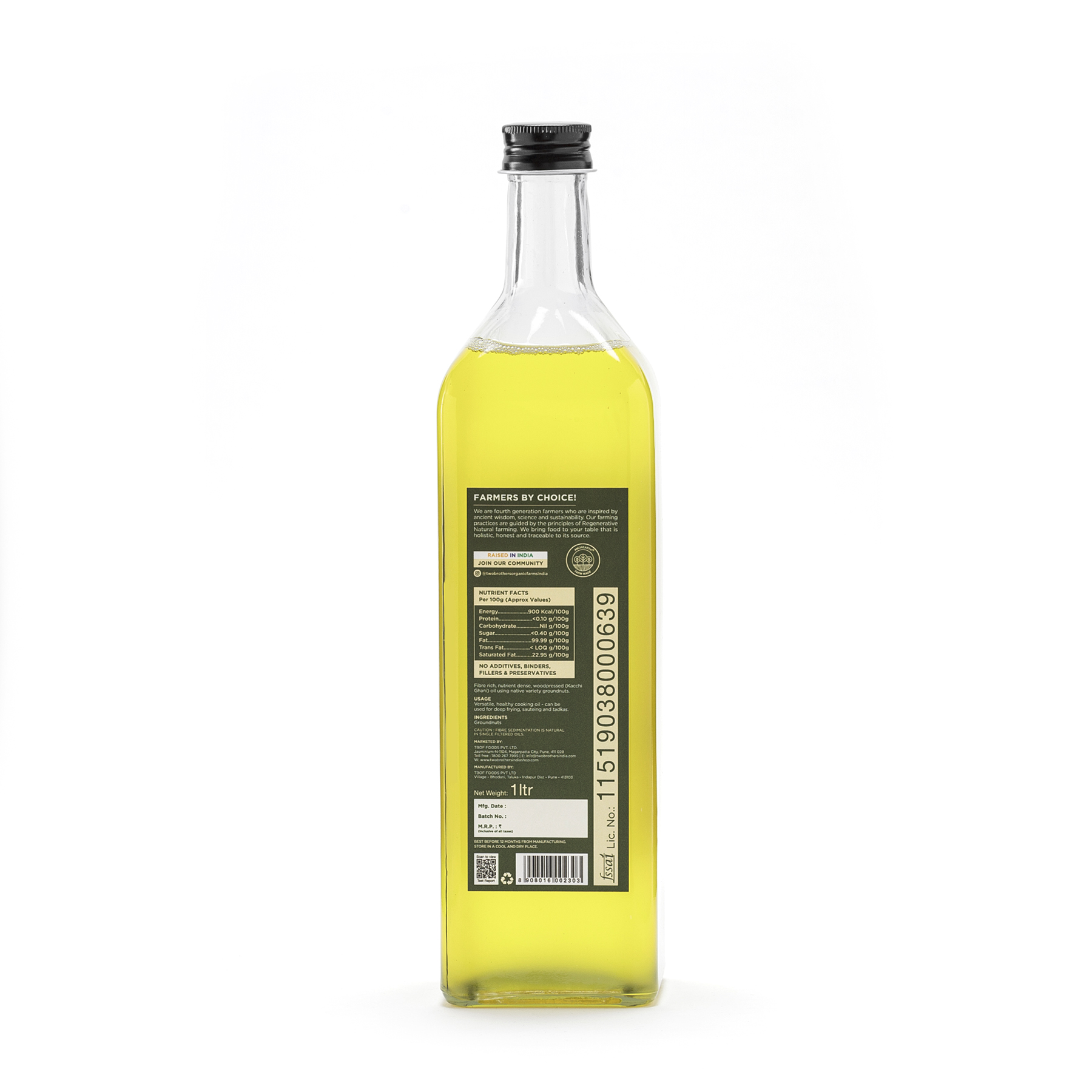 Peanut Oil - Wood Pressed - 1Ltr - Glass Bottle